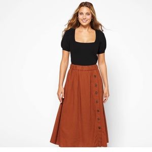 Madewell Linen Side Button midi skirt